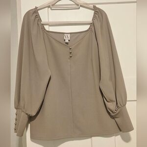 Worthington Taupe Blouse with Button Accents